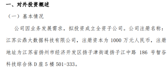 鼎集智能投資千萬成立江蘇云鼎大數(shù)據(jù)科技，布局第一類增值電信業(yè)務(wù)